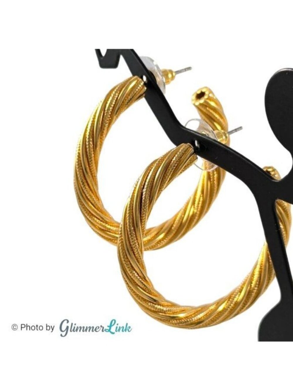 Gold Tone Twisted Rope Hoop Pierced Earrings
